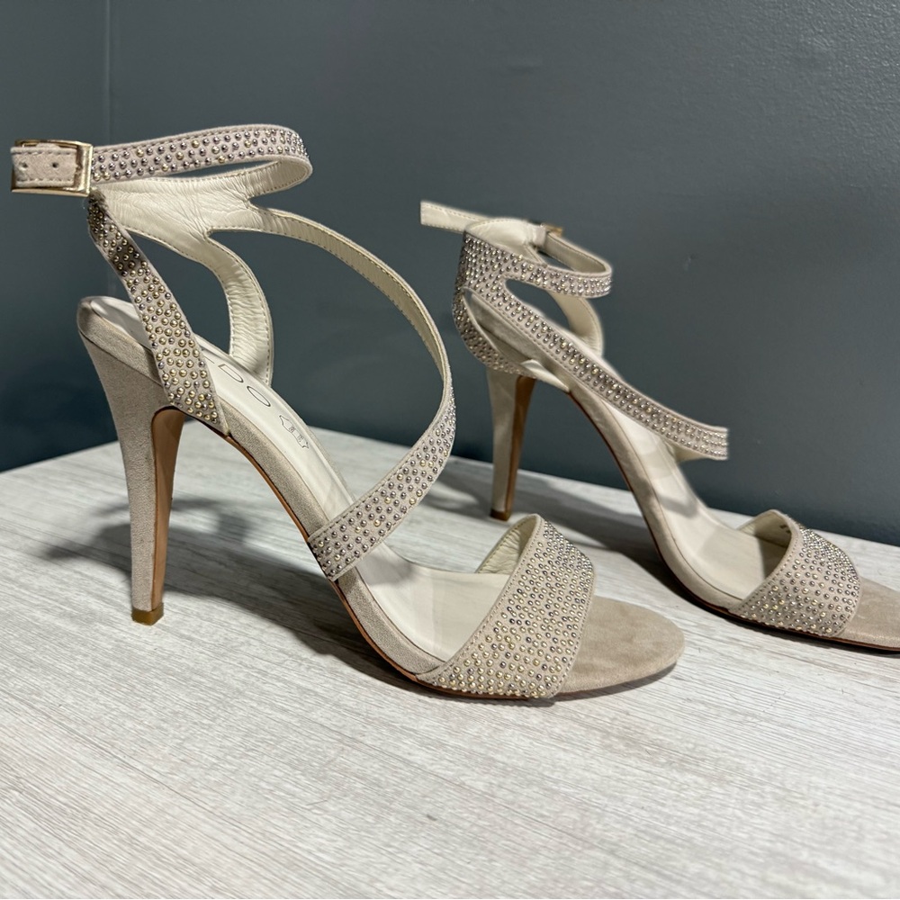 Aldo Champaign Strappy Studded Heels Size 8